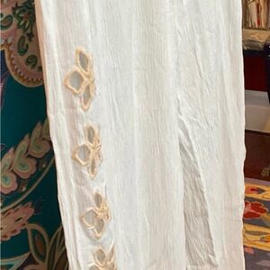 White Wide-Leg Women's Pants or beach cover-up with Embroidered Detail